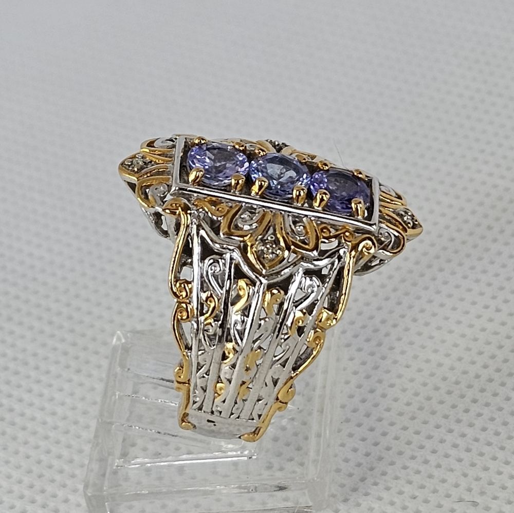 Natural Tanzanite Ring In Palladium & Sterling Silver 18k Size 8.5 - Picture 2 of 6